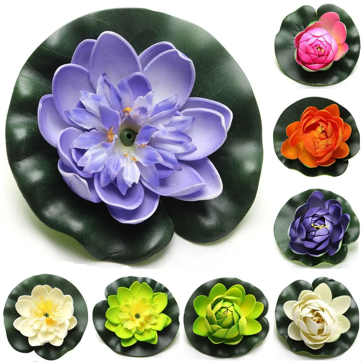 8pcs Foam Water Lily Flower Decor Artificial Floating Pond Plants