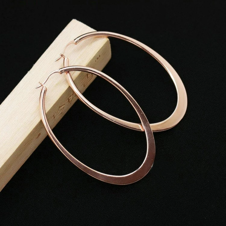 

R.A rose Gold color Fashion Women Oval Shape 64*42 mm Big Hoop Earrings High Polishing but No Ornament