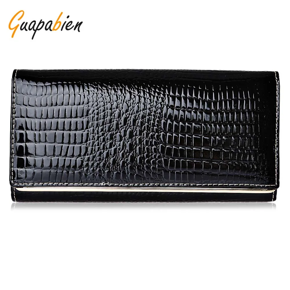 Guapabien Multi Functional Animal Skin Print Patent Leather Long Wallet