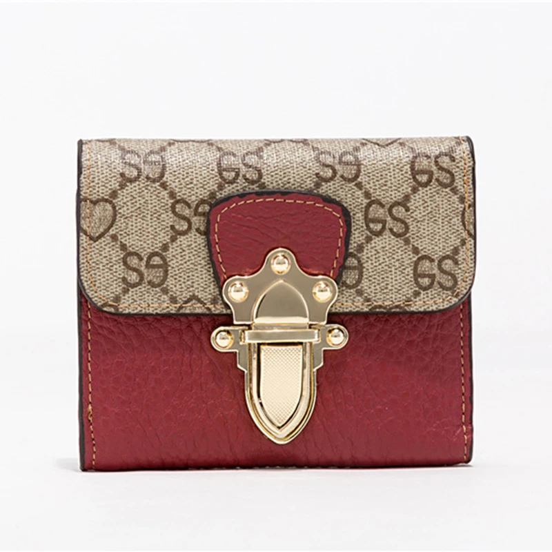 

Women 2019 new printing short Wallet Female folding presbyard clasp Holder card Lock buckle button flower printing Purse 288