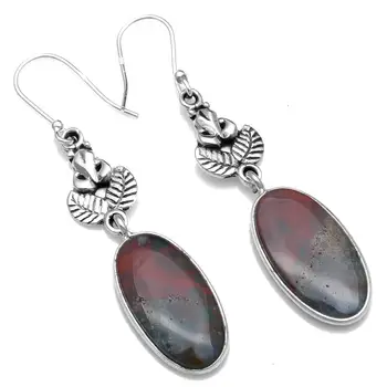 

Genuine Blood stone 925 Sterling Silver Earrings, 59 mm, 2SE0378