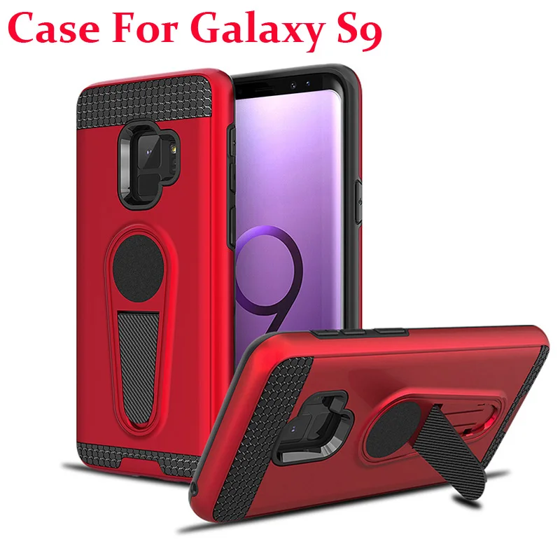 

Adsorption Kickstand Case for Galaxy S9 TPU+PC 2 in 1 Hybrid Tough Cases Build-in Magnet Support Magnetic Car Mount with Package