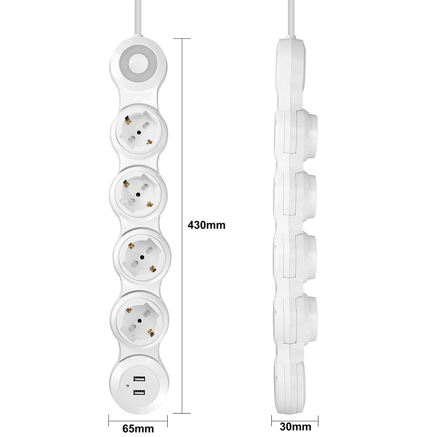 Power Strip Multiple 4 way EU Outlets Electric Switch Plug Socket with USB Port 2500W 10A 1.8m Extension Cord Travel Home Office