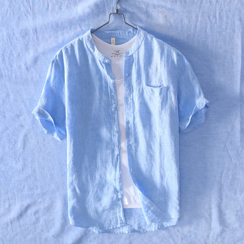 

2019 Summer New Men Shirt Fashion Chinese style Linen Slim Fit Casual Short Sleeves Shirt Camisa Social Business Dress Shirts