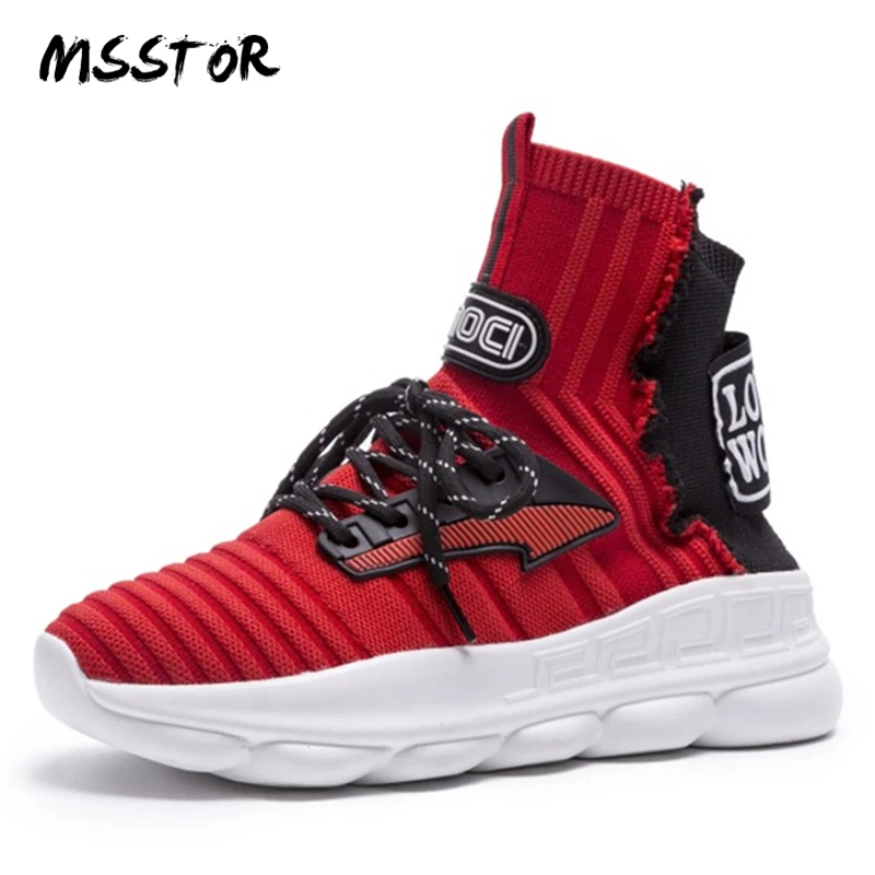 

MSSTOR Lace Shoes Wedge Platform Boots Red Round Toe Fashion Plus Size Knitting Ankle Boots Women Mixed Colors Winter Shoes 4.5
