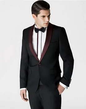 

Custom Made Groomsmen Shawl Lapel Groom Tuxedos Black Men Suits Wedding Best Man (Jacket+Pants+Tie+Hankerchief)