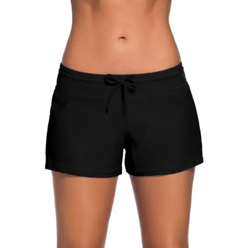 Новинка; женские шорты для серфинга для девочек; пляжные шорты для плавания; пляжные брюки; большие размеры; пляжные трусы - Цвет: Черный