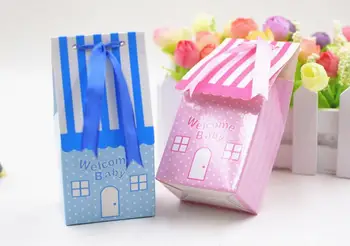 

100pcs Square house new BABY house candy box baby full moon shower back gift candy box