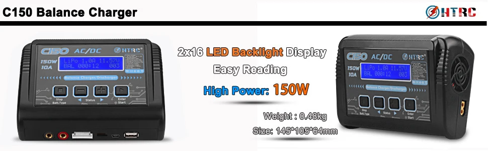 Горячая HTRC C150 Lipo зарядное устройство батарея Rc AC/DC 150 Вт 10A RC Баланс Dis зарядное устройство для LiPo LiHV LiFe Lilon NiCd NiMh Pb батарея