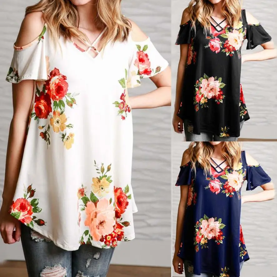 5XL Spring Summer 2019 Casual Women T shirt V neck Short Sleeve Printed
