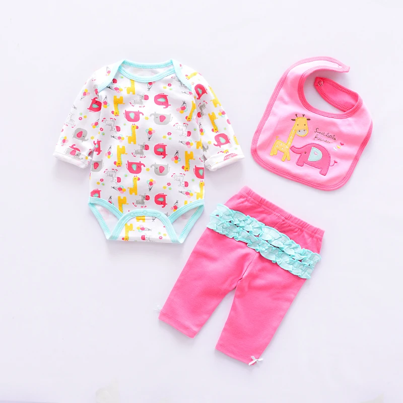 Г. летние комплекты одежды для малышей хлопковая одежда для маленьких девочек костюм для новорожденных мальчиков 3 предмета, боди с длинными рукавами детский комбинезон+ брюки+ нагрудник
