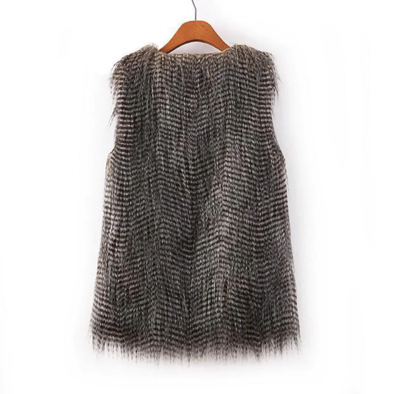 Tanie Moda damska kamizelka ze sztucznego futra długie pawie futro bezrękawnik jesienno zimowa odzież wierzchnia płaszcz FS0225