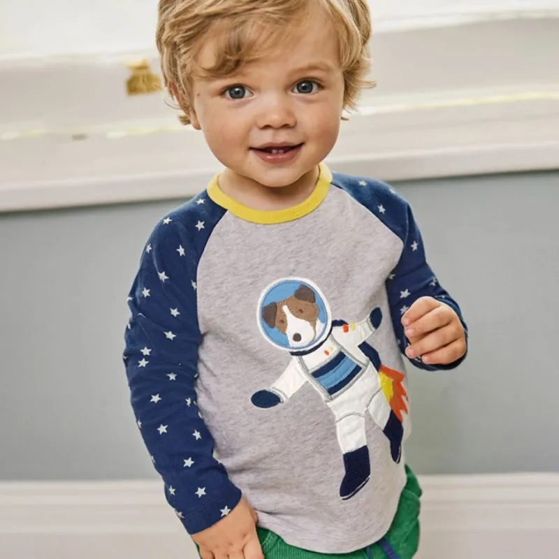 

Little maven children brand baby boy clothes 2018 autumn boys cotton long sleeve tops pet astronauts funny t shirt 51096