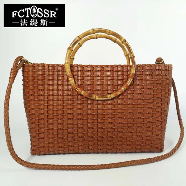 Aliexpress Women Shell Handbag Bamboo Handle Shoulder Women Shell Handbag Bamboo Handle Shoulder Bags Fctossr Handmade Woven Real Leather Female Messenger
