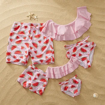 

Mother Daughter Father Son Swimsuits Family Matching Print Mom And Me Swimwear Sets Dad Boys Trunks Beach Bikini Clothes Holiday