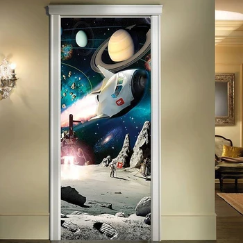 

Sticker Home Door Decoration Space Ship Planet 3D Self Adhesive Diy Art Decal Renovation PVC Wallpaper Living Room Print Picture