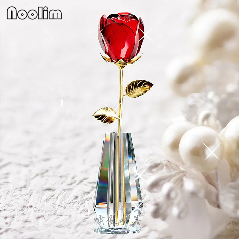 FRCOLOR Glass Flowers Crystal Rose Glass Roses with Stems Crystal Figurines  Collectibles 