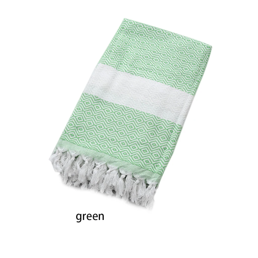 New Oversized Turkish Bath Towel with Tassel Soft Terry Cloth Striped Adult Beach Towel Extra Large Peshtemal Bath Sheet Scarf - Цвет: green