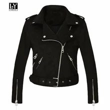 Ly Varey Lin Новая Осенняя Женская мотоциклетная куртка из искусственной замши красная, розовая, черная куртка из искусственной кожи Верхняя одежда в стиле панк с поясом