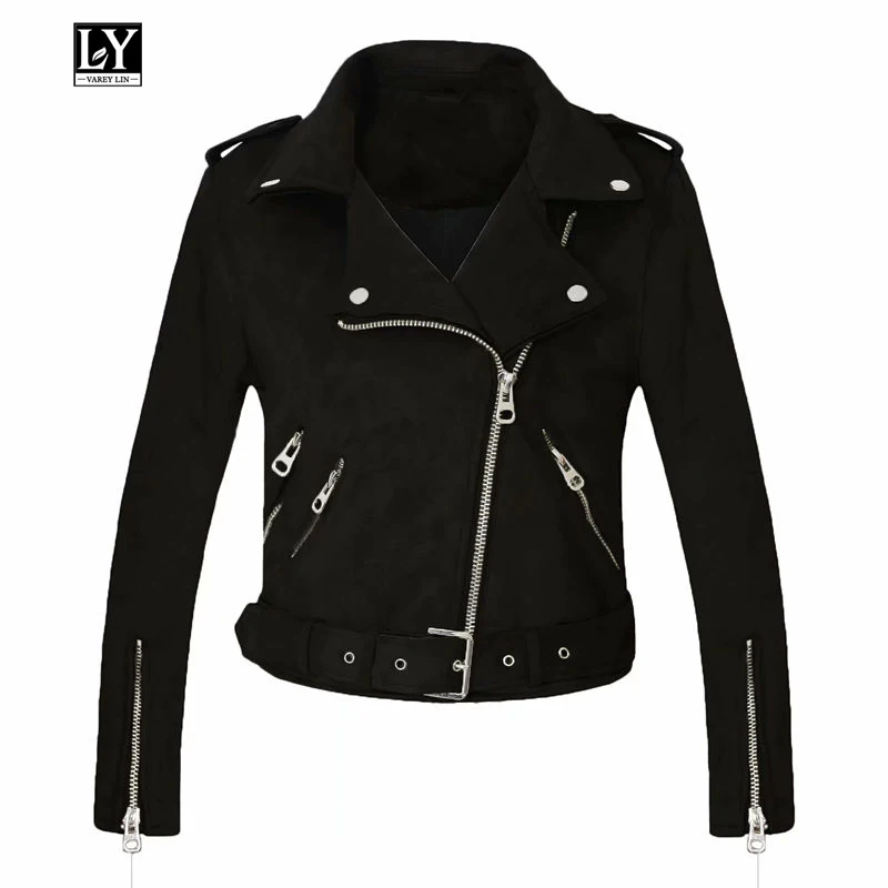 

Ly Varey Lin 2019 New Autumn Faux Suede Women Motorcycle Jacket Red Pink Black Faux Leather Jacket Punk Outerwear With Belt