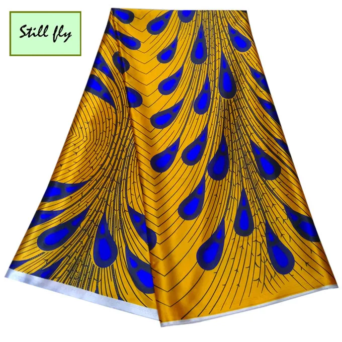 

African printed satin silk fabric high quality nigerian satin lace silk fabric in yellow for evening dresses 5yards/lot