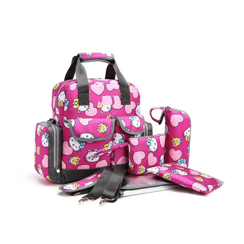 

New Printing Waterproof Mummy Bag Waiting For Storage Bag Large Capacity Shoulder Multi-Function Maternity Bag Five-Piece Bag
