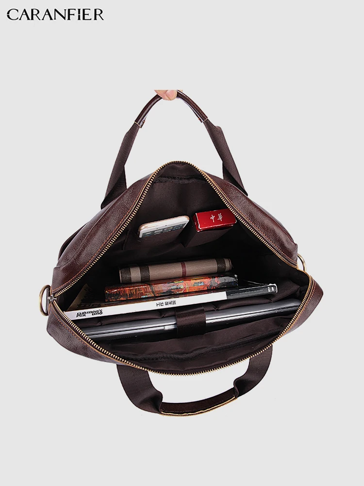CARANFIER رجل حقيبة أعلى جلد طبيعي حقيبة ساع الأعمال الكتف Crossbody أكياس كمبيوتر محمول حقائب خمر الكلاسيكية حقيبة