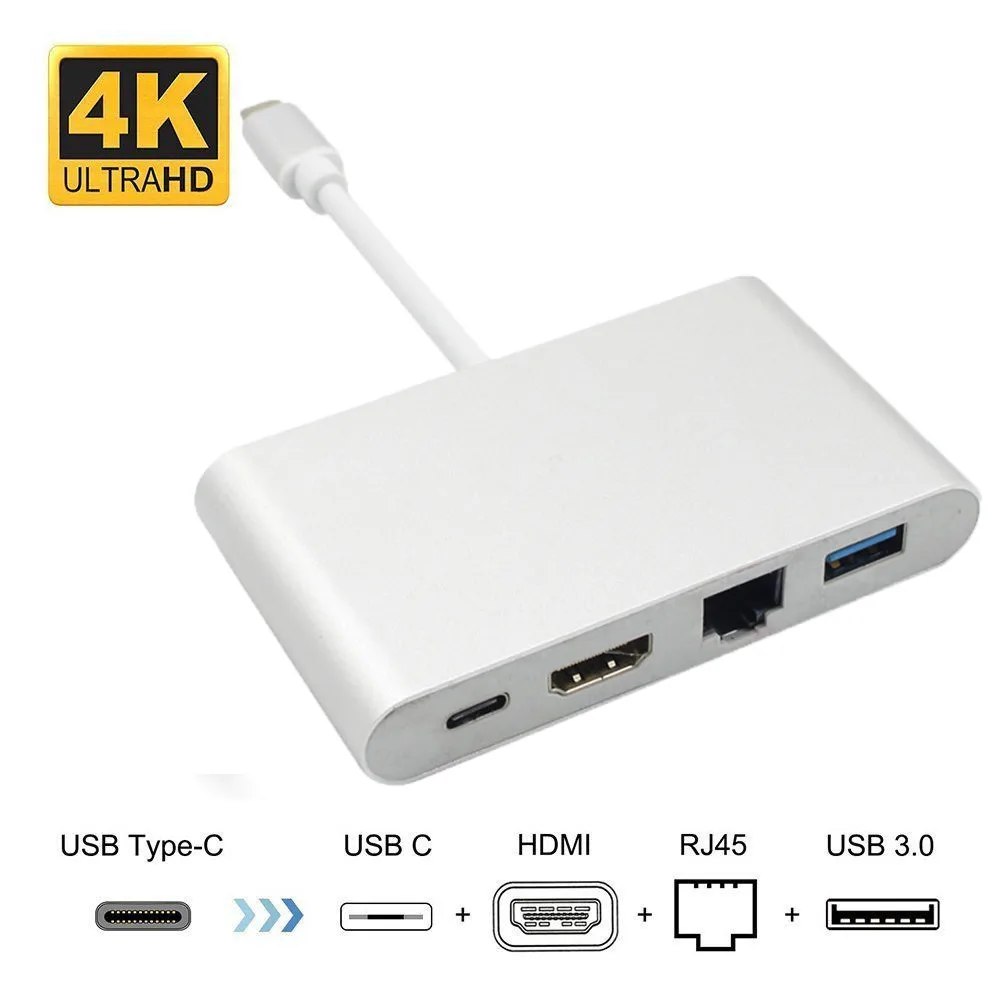 Мини Дисплей Порты и разъёмы DP DVI адаптер VGA HDMI кабель-1 шт. • кабель-Переходник USB C на HDMI 4 K+ гигабитный Ethernet RJ45 Порты и разъёмы+ USB 3,0 USB 3,1 Тип C адаптер