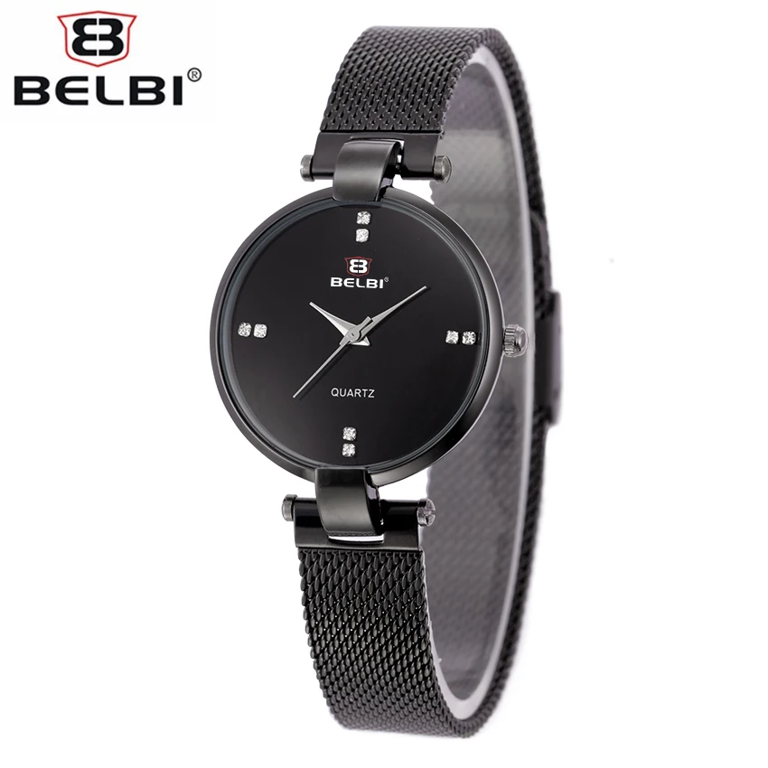 BELBI Luxury Waterproof Watch Designed For Women Stainless Steel Mesh Bracelet Simple Elegant Style Casual Quartz