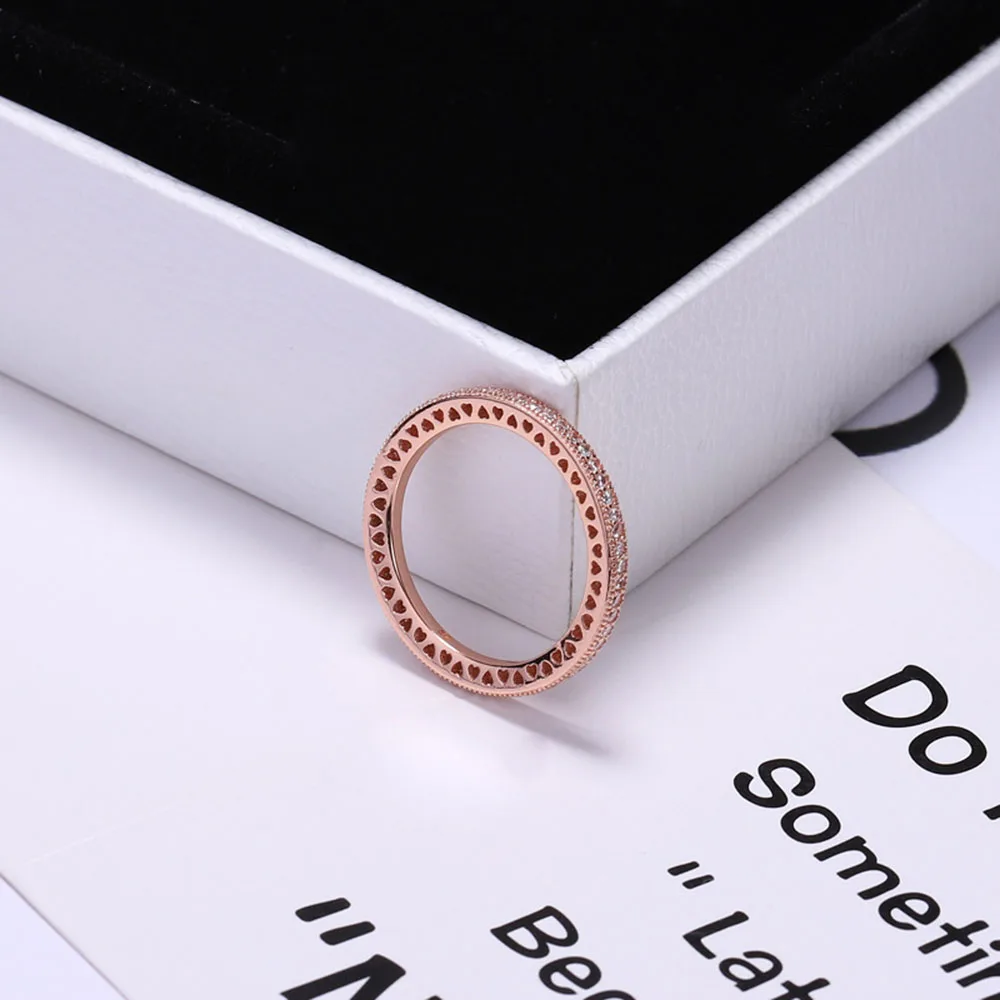 Rose/Gold/Silver Color Sterling Silver 925 Ring Hearts of Ring With Bling Zircon CZ Jewelry for Women Wedding Party Gift