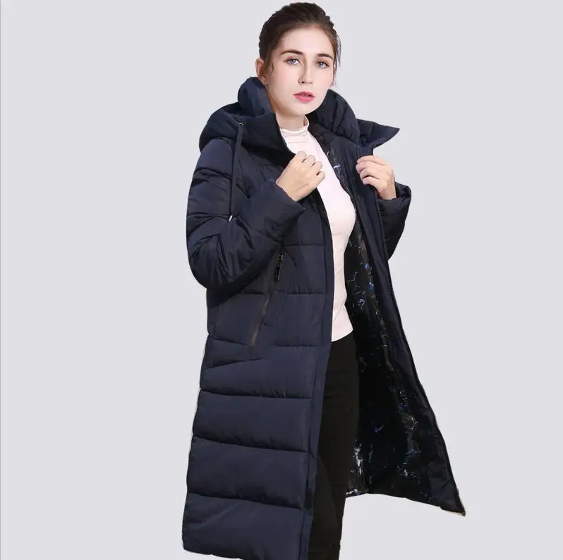 Утолщение куртка женская зимняя парка Большой Размеры 6XL длинные модные Для женщин зимнее пальто с капюшоном теплая куртка пуховик женский верхняя одежда - Color: DARK BLUE