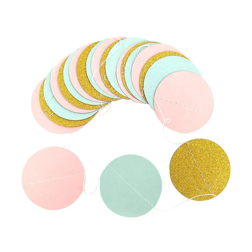 Glitter Circle Polka Dots Garland Banner Bunting Party Decor Pink White Gold home decor Grand Event Banners Streamers #25j10 (2)