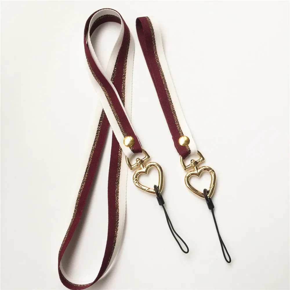 

2Pcs golden heart shape clip Handmade Fabric Keychain with string to Attach Keys and cellphones