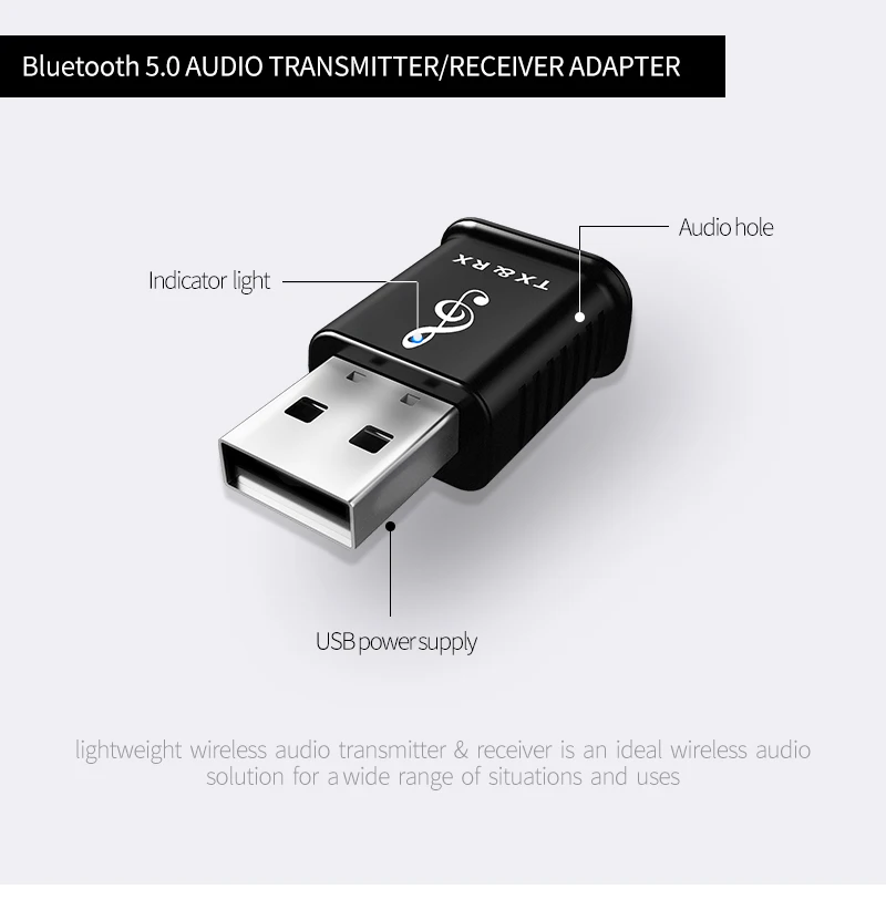 2 в 1 портативный USB Bluetooth 5,0 передатчик приемник автомобильный комплект Мини 3,5 мм AUX беспроводной стерео аудио адаптер для автомобиля Музыка для телевизора
