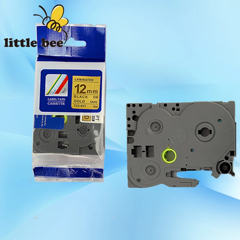 Совместима с лентой для бирок TZ tze tz Tze831 tz831 831 12 мм * 8 м черная на золоте Блестящая