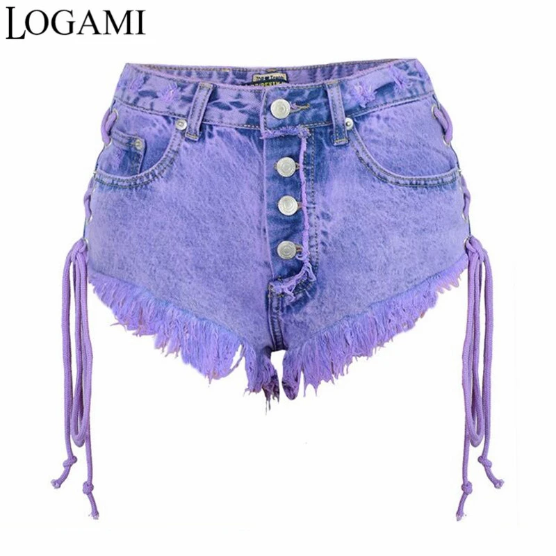 purple denim shorts womens
