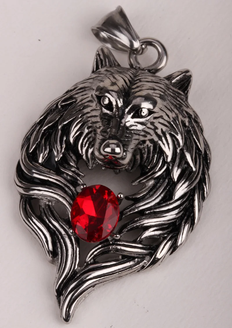Wolf stainless steel necklace for men women 316L pendant W chain biker heavy jewelry animal charm