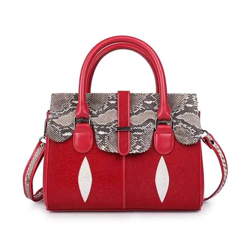 Модная дизайнерская женская сумка с леопардовым принтом из натуральной кожи ската, женская сумка из кожи питона, женская сумка через плечо, женская сумочка - Цвет: Красный