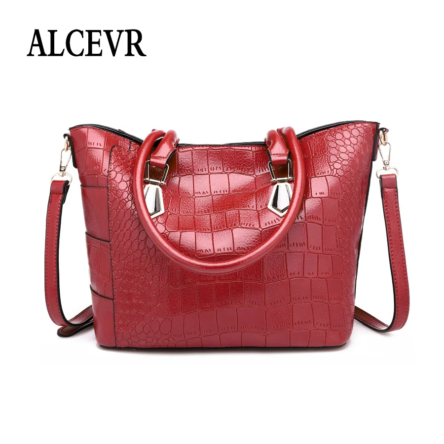

ALCEVR Elegant Ladies Solid Color Alligator Pu Leather Shoulder Bags Simple Style Soft Casual Totes For Female All-Match Handbag