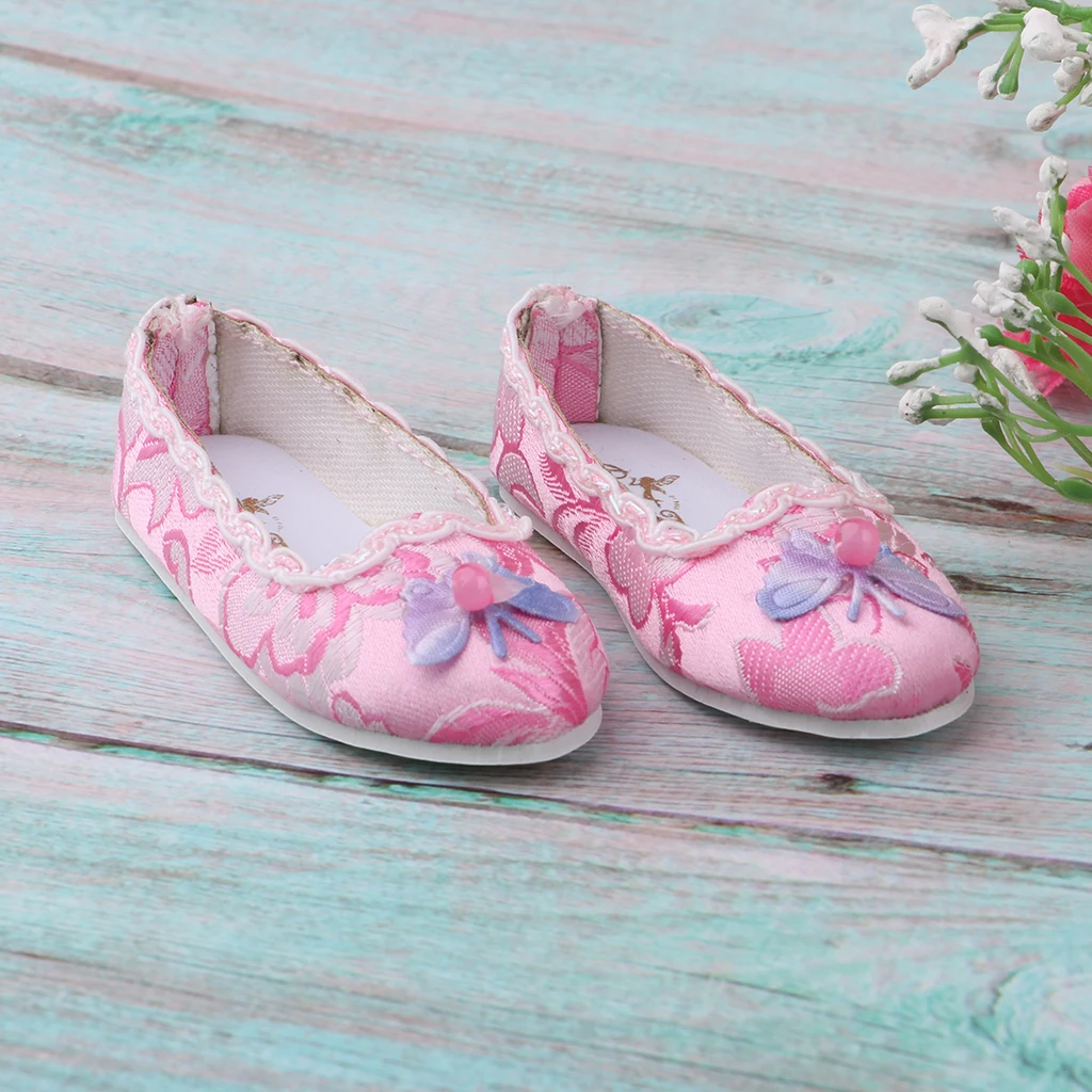 Розовые туфли на плоской подошве с бабочкой-7,5 см для 1/3 BJD Dollfie кукольные аксессуары
