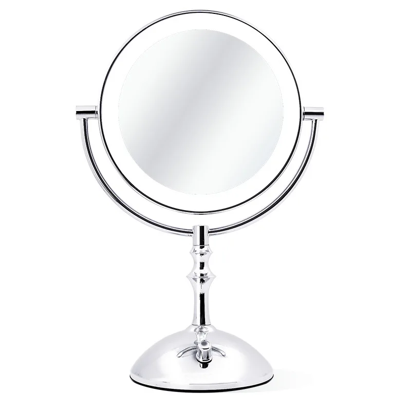 Серебристый; Высота танкетки 8 дюймов настольное зеркало для макияжа 2-лицевая сторона с зеркальной металлической пряжкой 3X 5X 10X увеличительное косметическое зеркальная Светодиодная лампа регулировки Яркость