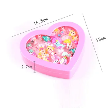 

Baby Girls Beauty Pretend Play Toys 36pcs Cartoon Rings with Pink Heart Box Cute Birthday Party Gift Toys for Kids Girl