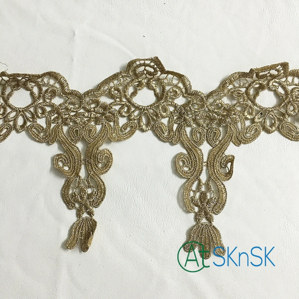 Gold lace trim 5 yard/lot 13cm width superb design lace trim african