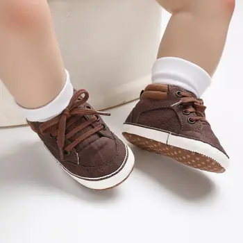 

Casual Soft Cotton Solid Color Lace Up Antiskid Walking Shoes For Baby Boy