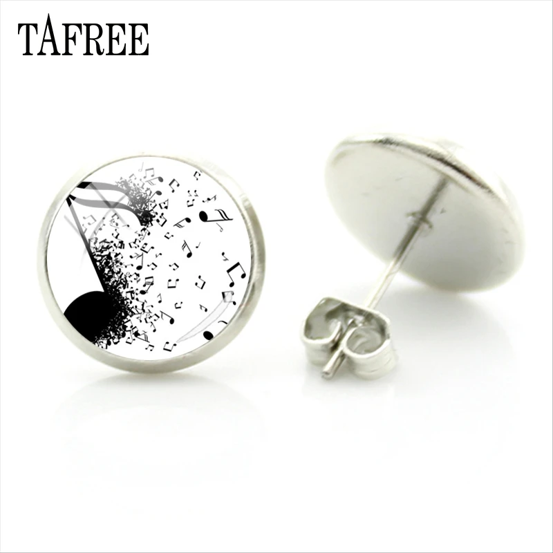 

TAFREE Music Note Studs Earrings-Clef Earrings Bass Treble Clef Ear Jewelry Glass Dome Earrings For Women Jewelry MT65