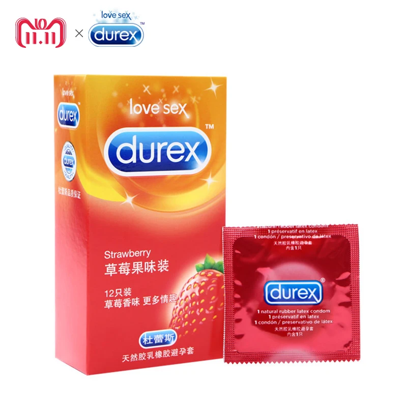 Durex Large Size 56mm Condoms for Men 12 Pcs Extra Lubricated Strawberry Flavored Natural Latex Sex Toys Shop Wholesale