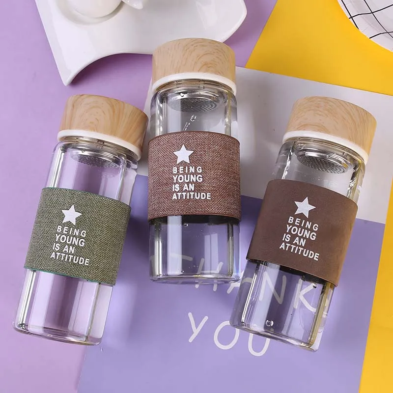 

High quality 400ML Glass water bottle with tea infuser my drink protein shaker sports bootle travel coffee hot water bottles