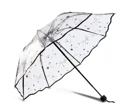 Large Clear See Through Rain Umbrella Transparent Walking Brolly Ladies Parasol Folding Umbrellas gift