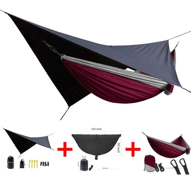 

easy to set mosquito net portable double person hammock waterproof rain tarp can be used as a mat 3 in one packet