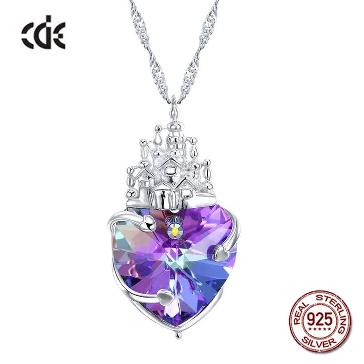 

100% S925 Sterling Silver Purple Heart Rhinestone Crystals from Swarovski Necklaces for Women Valentine's Day & Birthday Gift